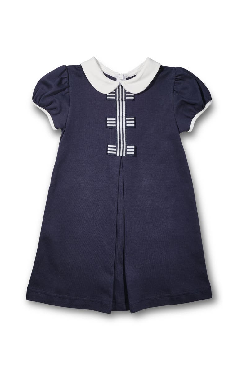 Florence Eiseman Knit Dress With Stripe Ribbon Bows, Main, color, Navy