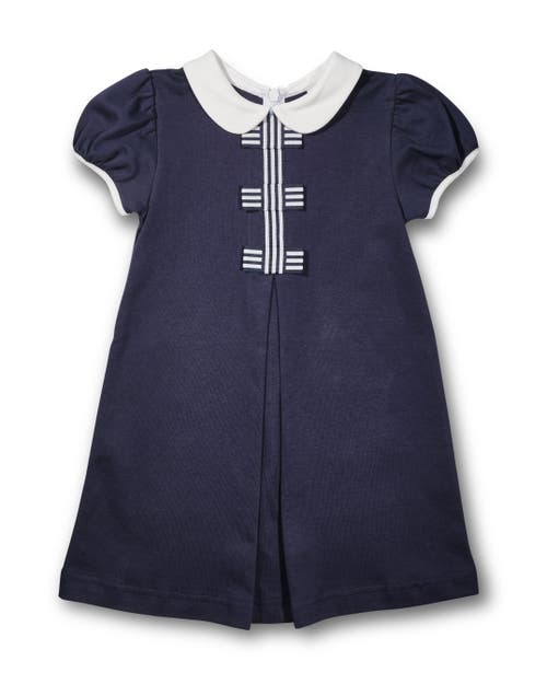 Florence Eiseman Girl's Knit Dress With Stripe Ribbon Bows In Blue