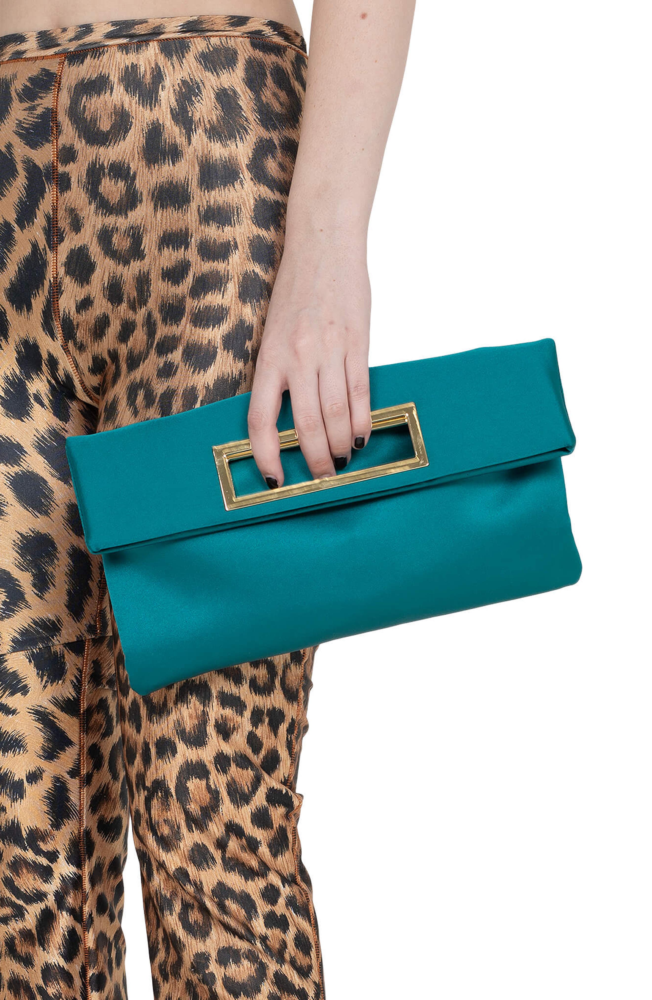 Jeffrey Campbell To-Go Satin Clutch, Alternate, color, Turquoise Satin