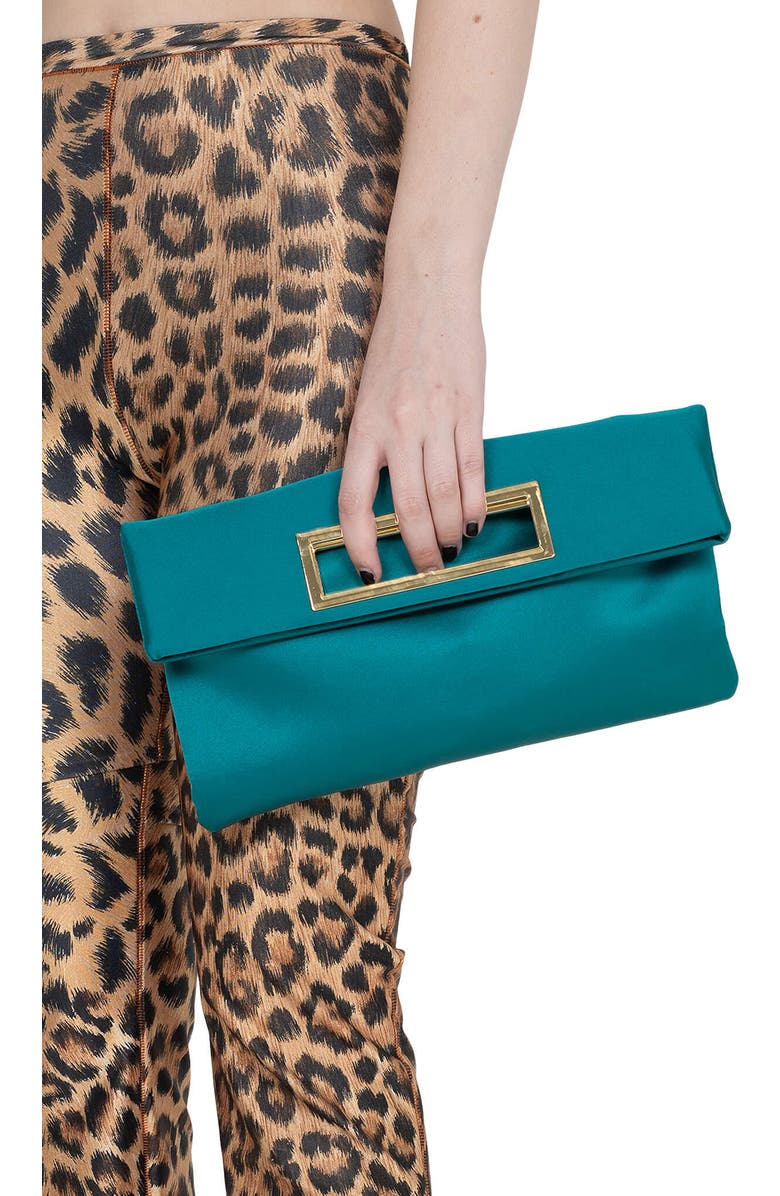 Jeffrey Campbell To-Go Satin Clutch, Alternate, color, Turquoise Satin