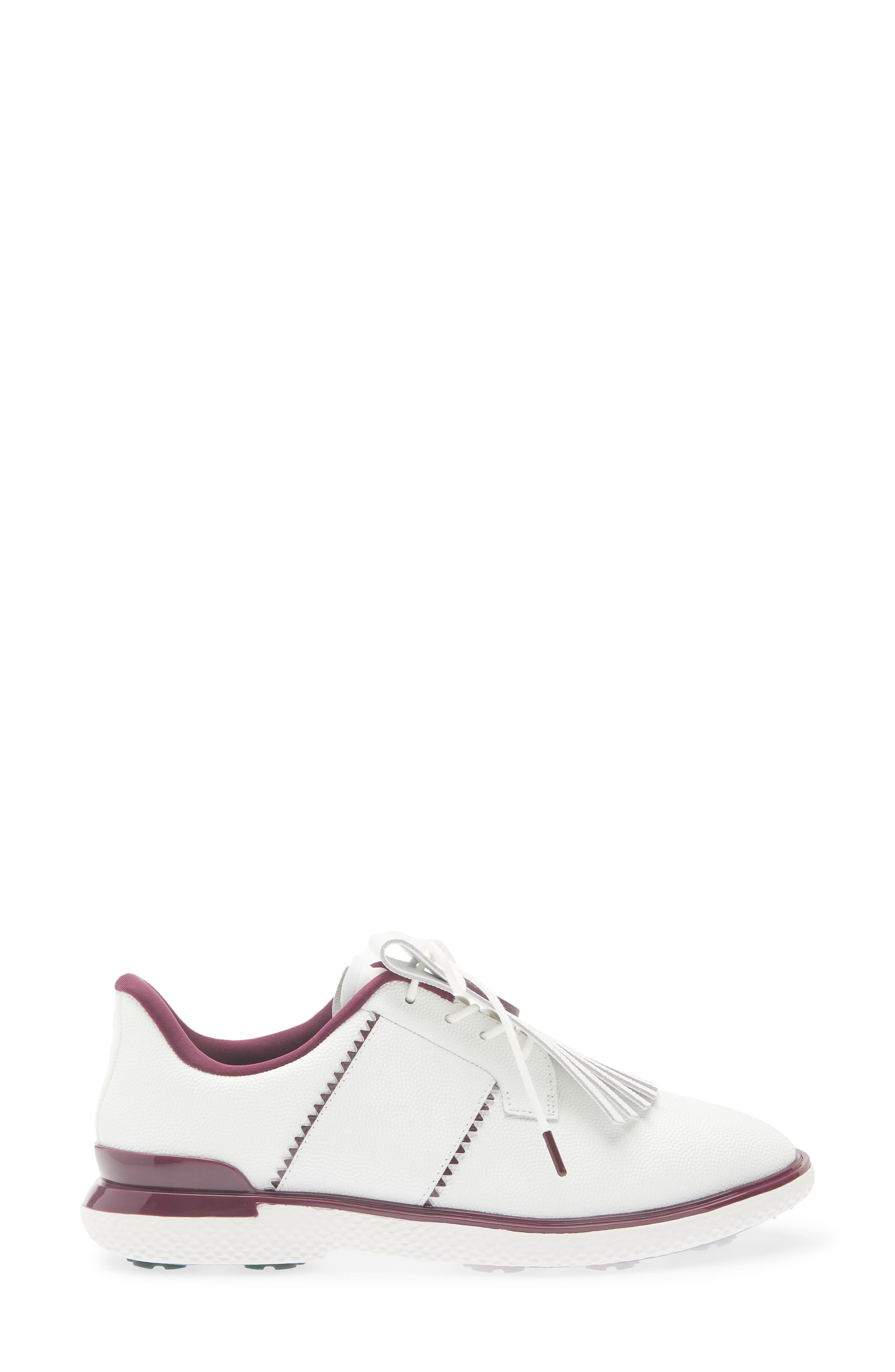 Gallivant2r Leather Kiltie Golf Shoe, Alternate, color, SNOW / DARK PLUM