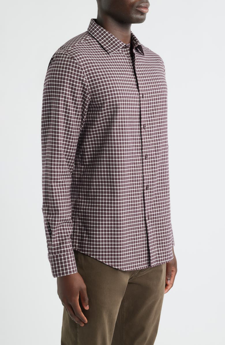 Nordstrom Check Cotton & Cashmere Button-Up Shirt, Alternate, color, Burgundy Fudge Double Gingham