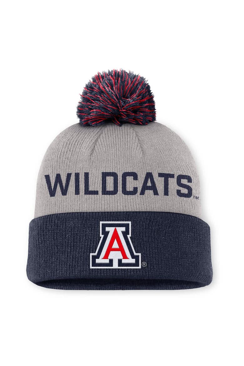 Men's Nike Gray/Navy Arizona Wildcats Primetime Peak Cuffed Knit Hat with Pom, Main, color, Gray