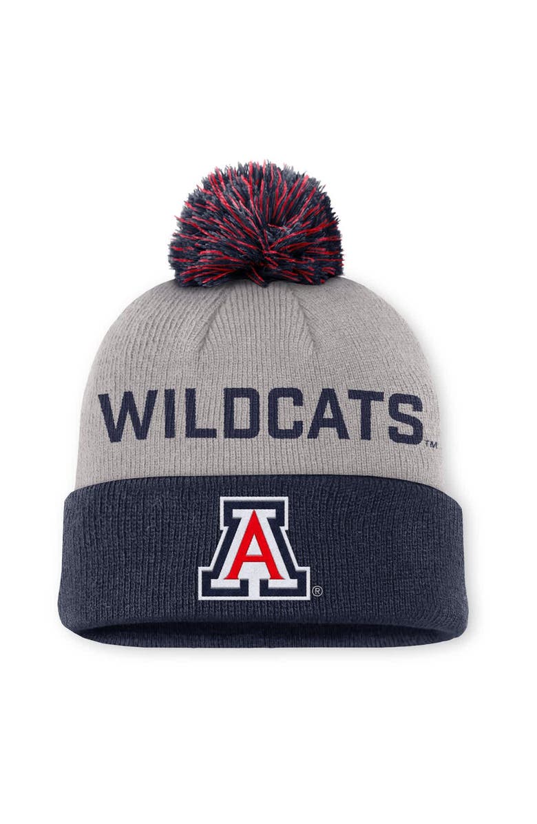 Nike Men's Nike Gray/Navy Arizona Wildcats Primetime Peak Cuffed Knit Hat with Pom, Main, color, Gray