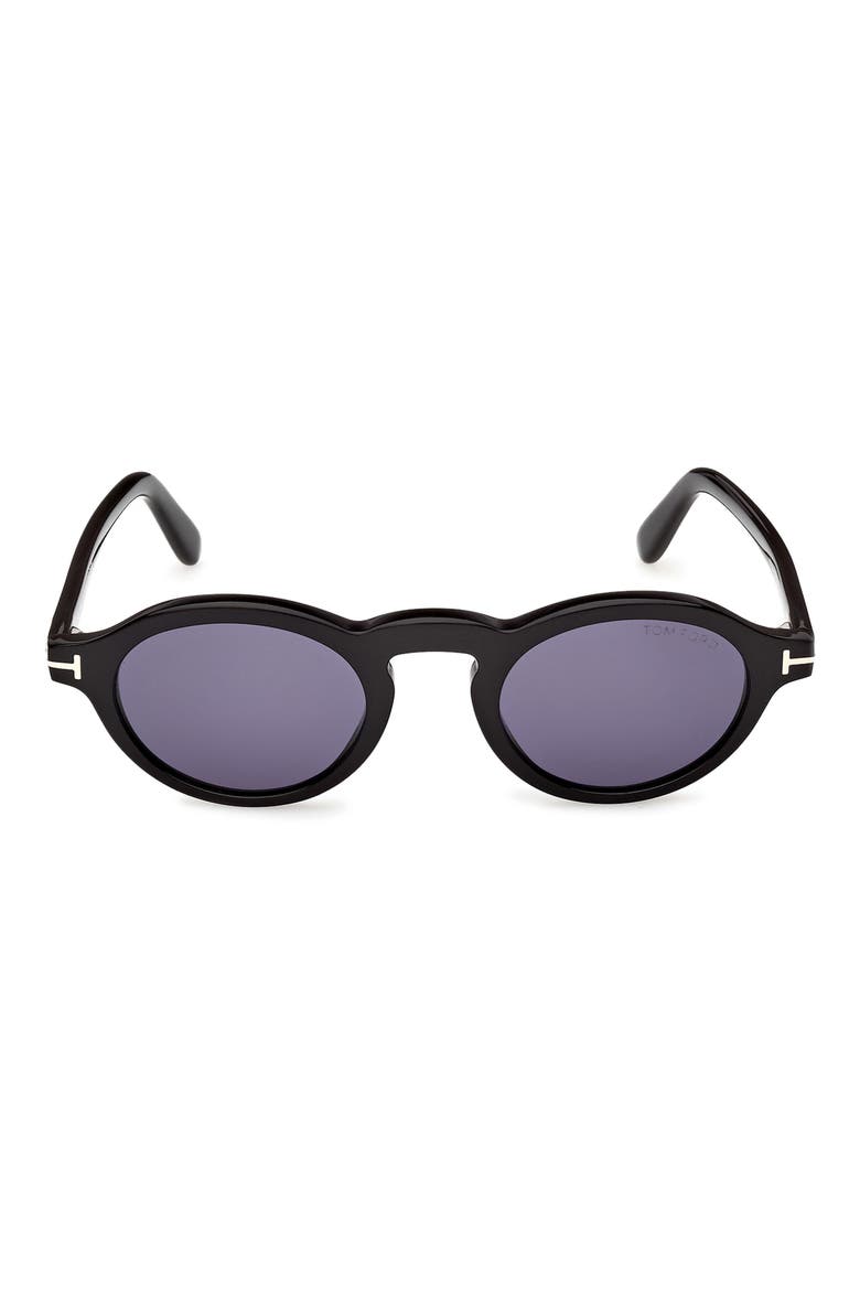 Aristotele 48mm Small Oval Sunglasses, Main, color, SHINY BLACK / BLUE LENS
