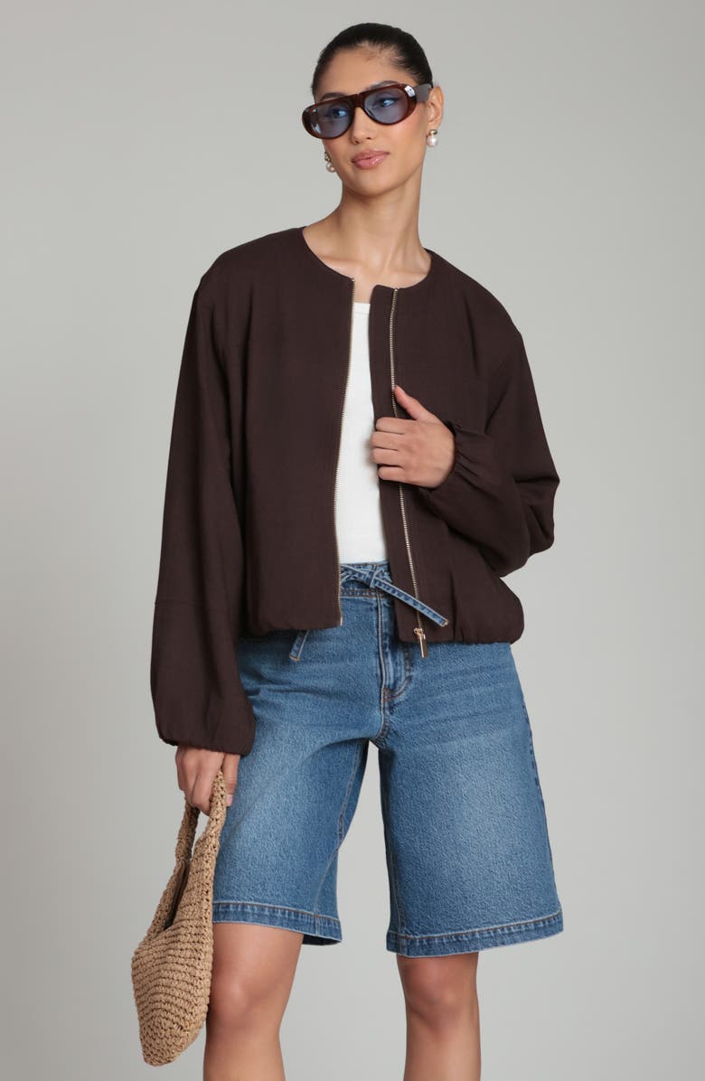 Bagatelle Bubble Sleeve Full Zip Jacket, Alternate, color, Chocolate