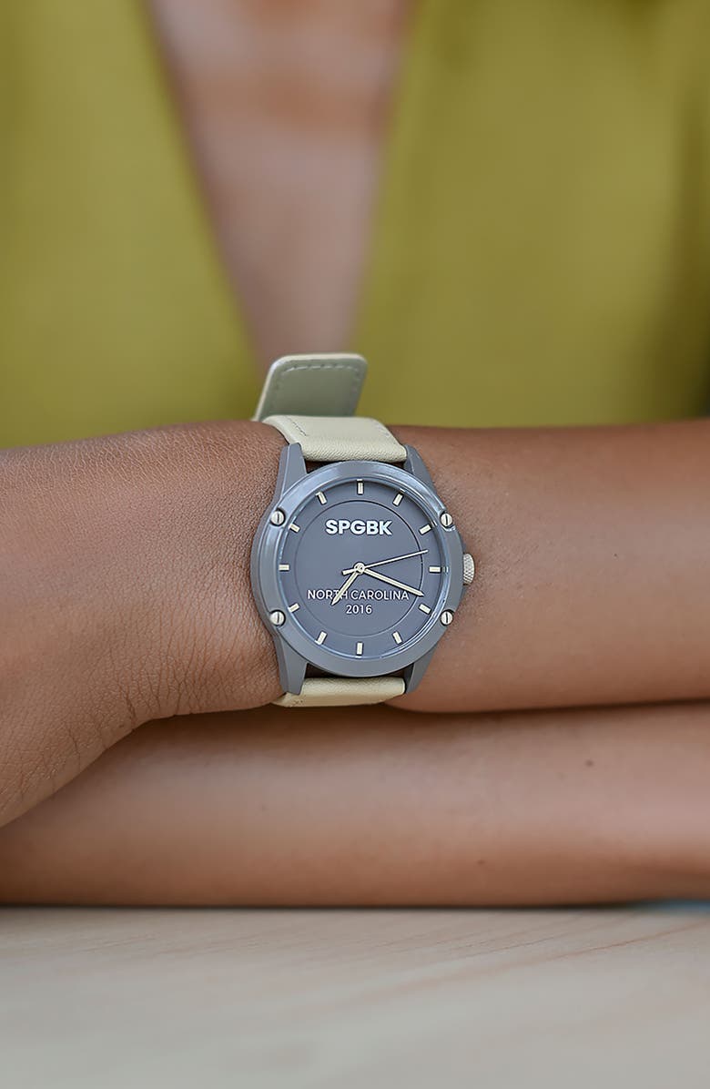 SPGBK Watches Iced Mocha Leather Strap Watch, 44mm, Alternate, color, Subtle Taupe