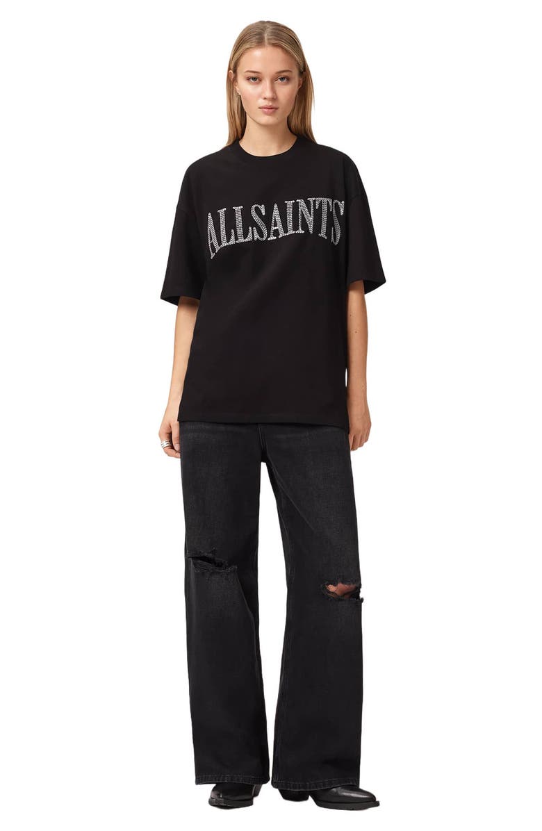 AllSaints Etta Oversized Dash Embroidered Cotton T-Shirt, Alternate, color, Washed Black