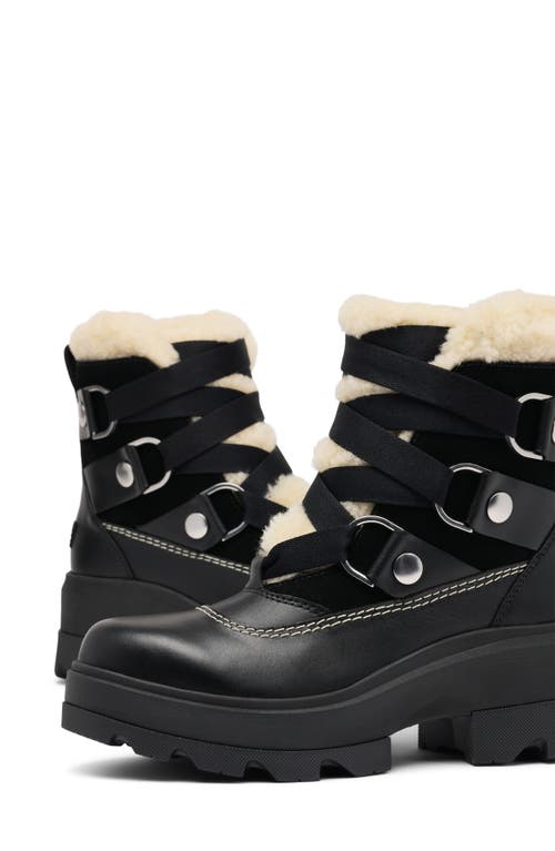 Sorel Joan Frwd Cozy Genuine Shearling Trim Waterproof Boot In Black