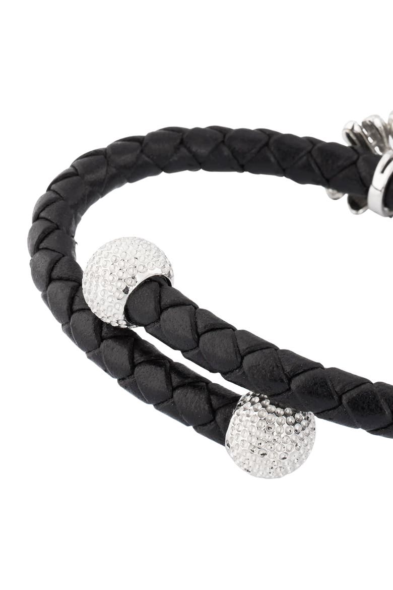 Braided Leather Bracelet With Golf Bag Detail, Alternate, color, BLACK