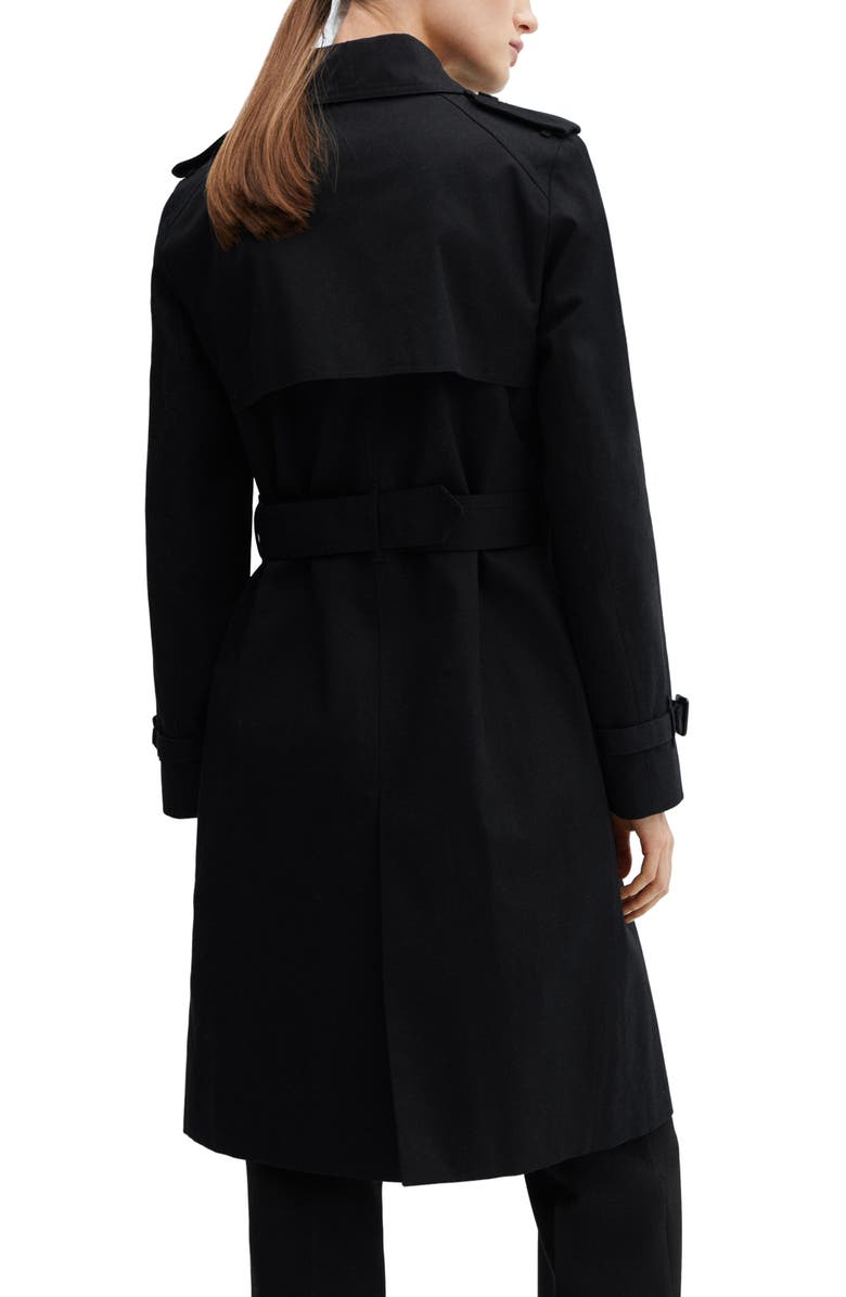 MANGO Classic Double Breasted Water Repellent Cotton Trench Coat, Alternate, color, Black
