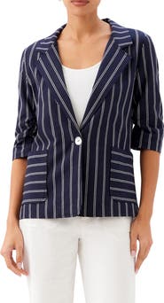 Karen Kane Stripe Ruched Sleeve Stretch Cotton Jacket