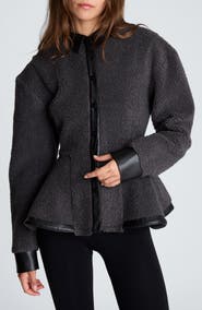 Kenneth Cole Collection Faux Leather Trim Faux Fur Peplum Shirt