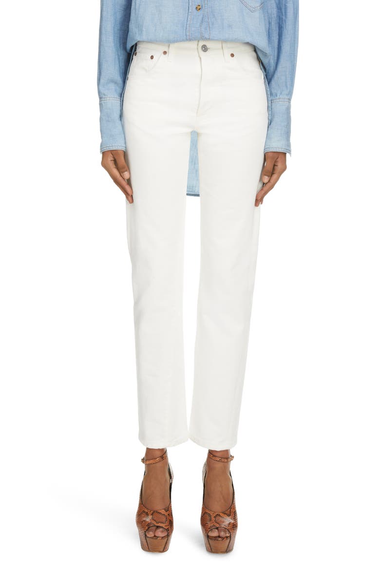 Olivia Straight Leg Button Fly Jeans, Main, color, OFF WHITE RINSE