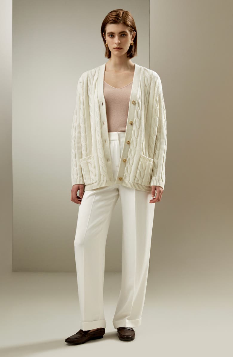 Lilysilk Oversized Cable Weave Wool Cardigan for Women, Alternate, color, White