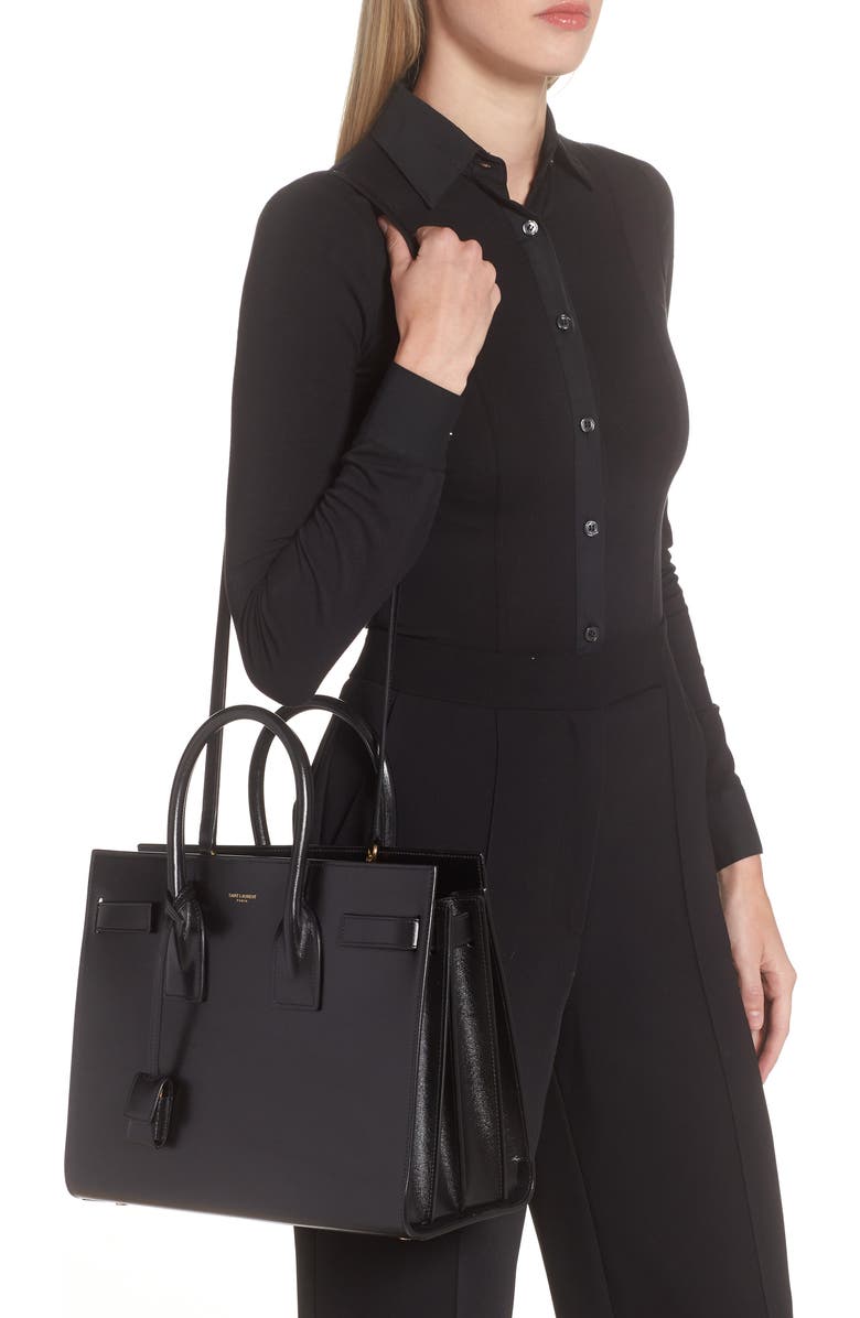 Saint Laurent Small Sac de Jour Leather Tote with Pouch, Alternate, color,