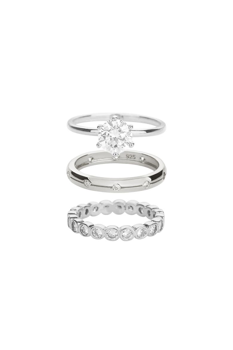 18K Gold Plated Sterling Silver Golden Gala Ring Trio Gift Idea, Main, color, Silver