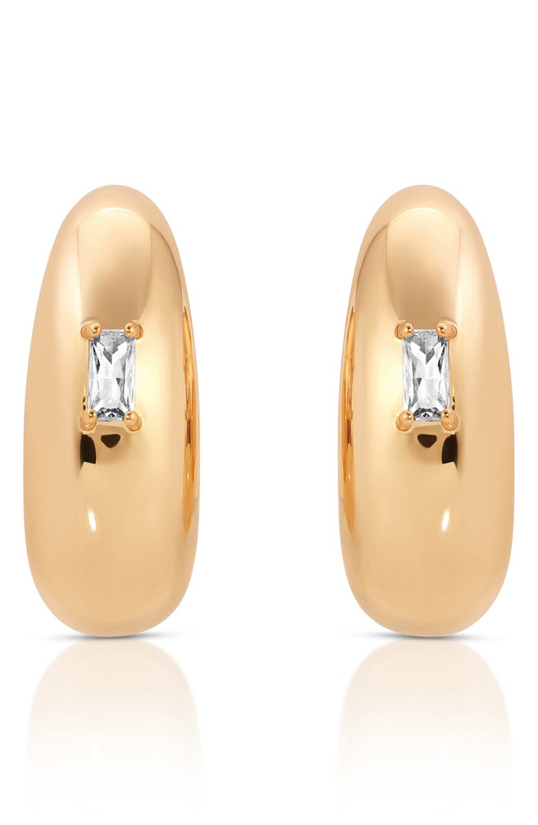 Ettika Oval Dome Cubic Zirconia Baguette Hoop Earrings, Alternate, color, Gold