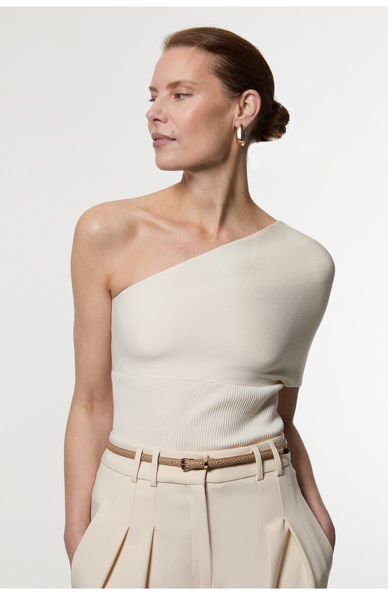 Karen Millen Knitted One Shoulder Top, Main, color, Cream