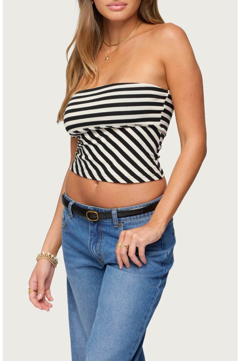 Betsana Stripe Crop Tube Top, Alternate, color, BLACK-AND-CREAM