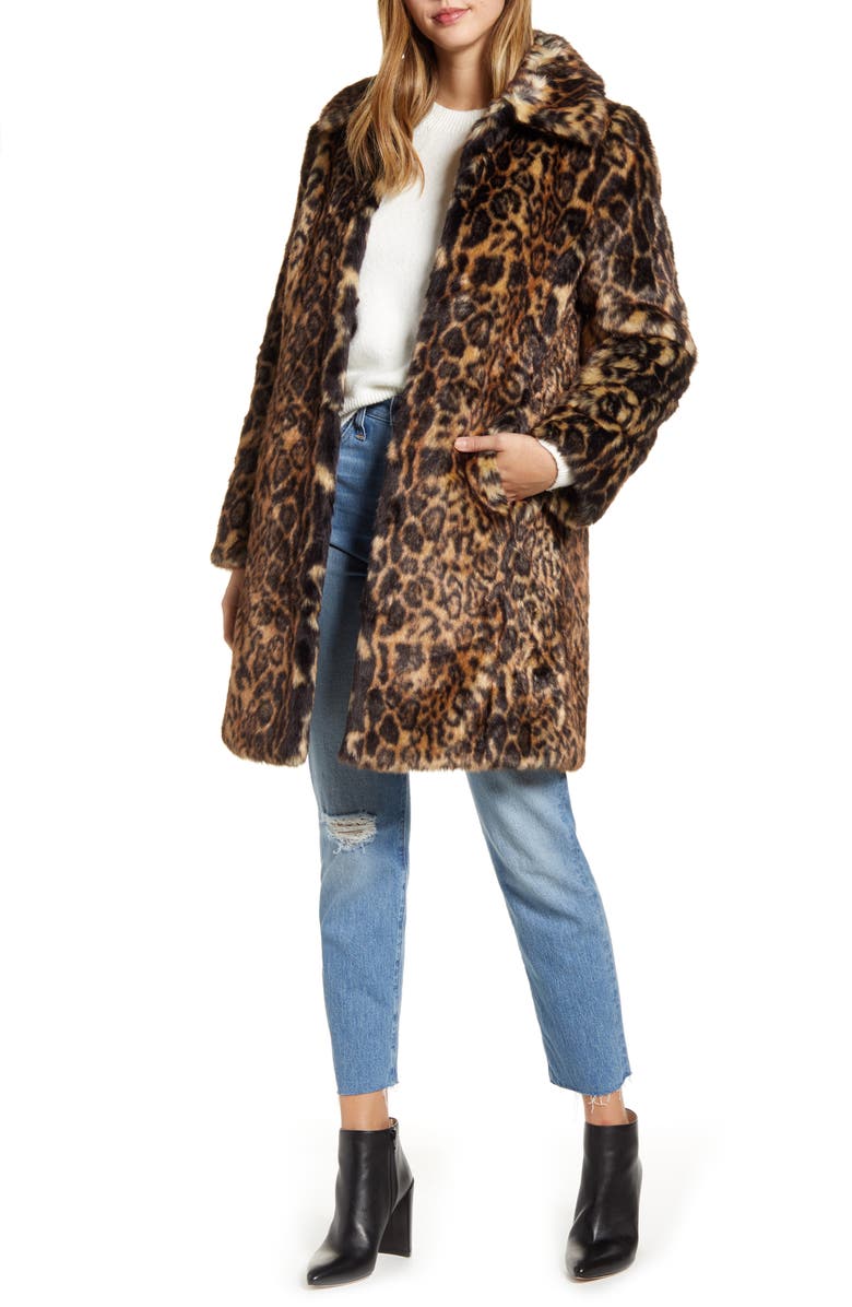 Rachel Parcell Faux Leopard Fur Coat, Main, color, 