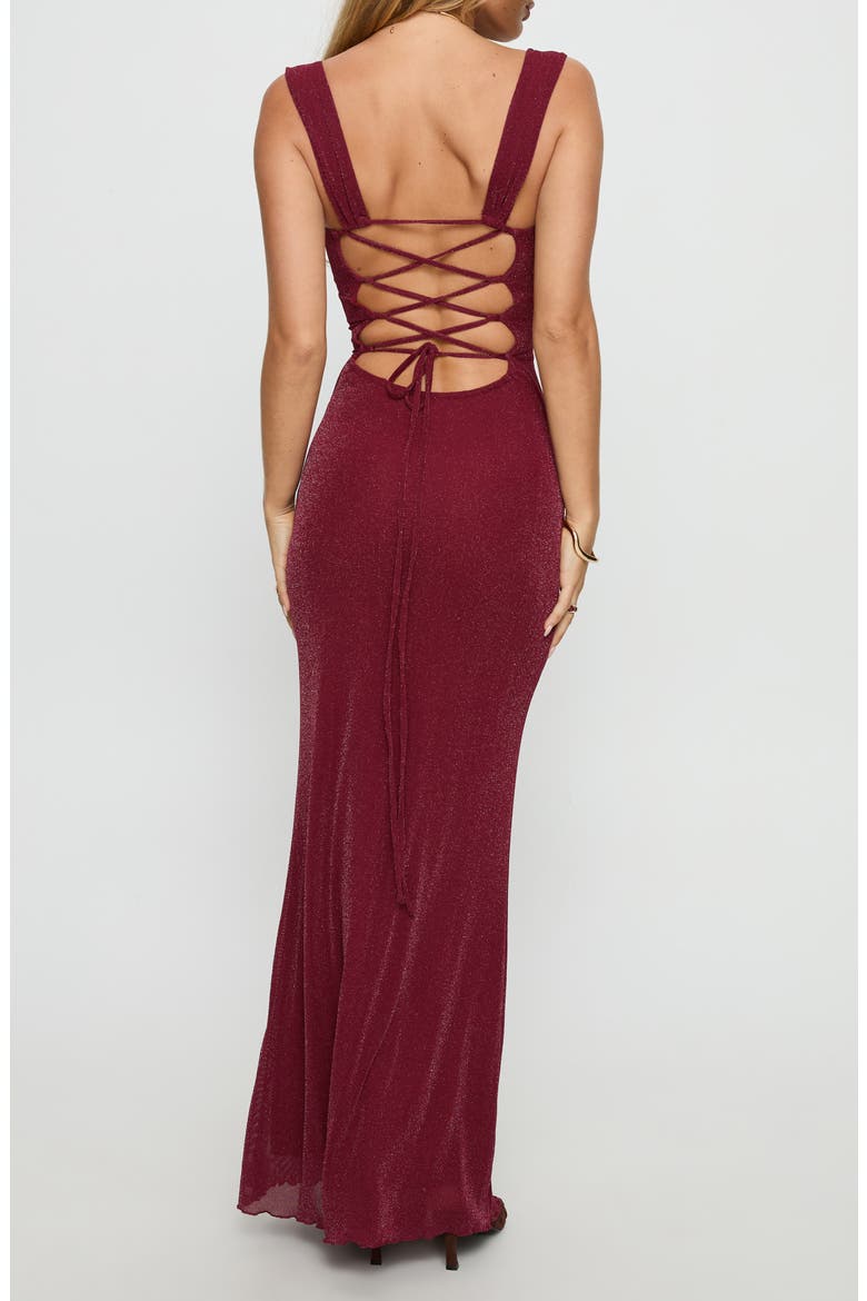 Crisanto Sparkle Lace-Up Gown, Alternate, color, BURGUNDY