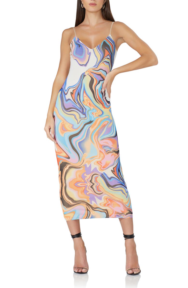 AFRM Amina Mesh Midi Dress, Main, color, 