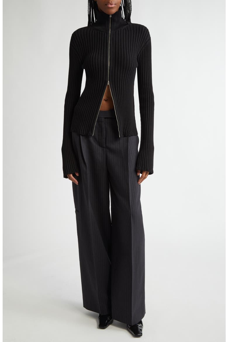 Koton Zip Cotton Rib Cardigan, Alternate, color, BLACK 900