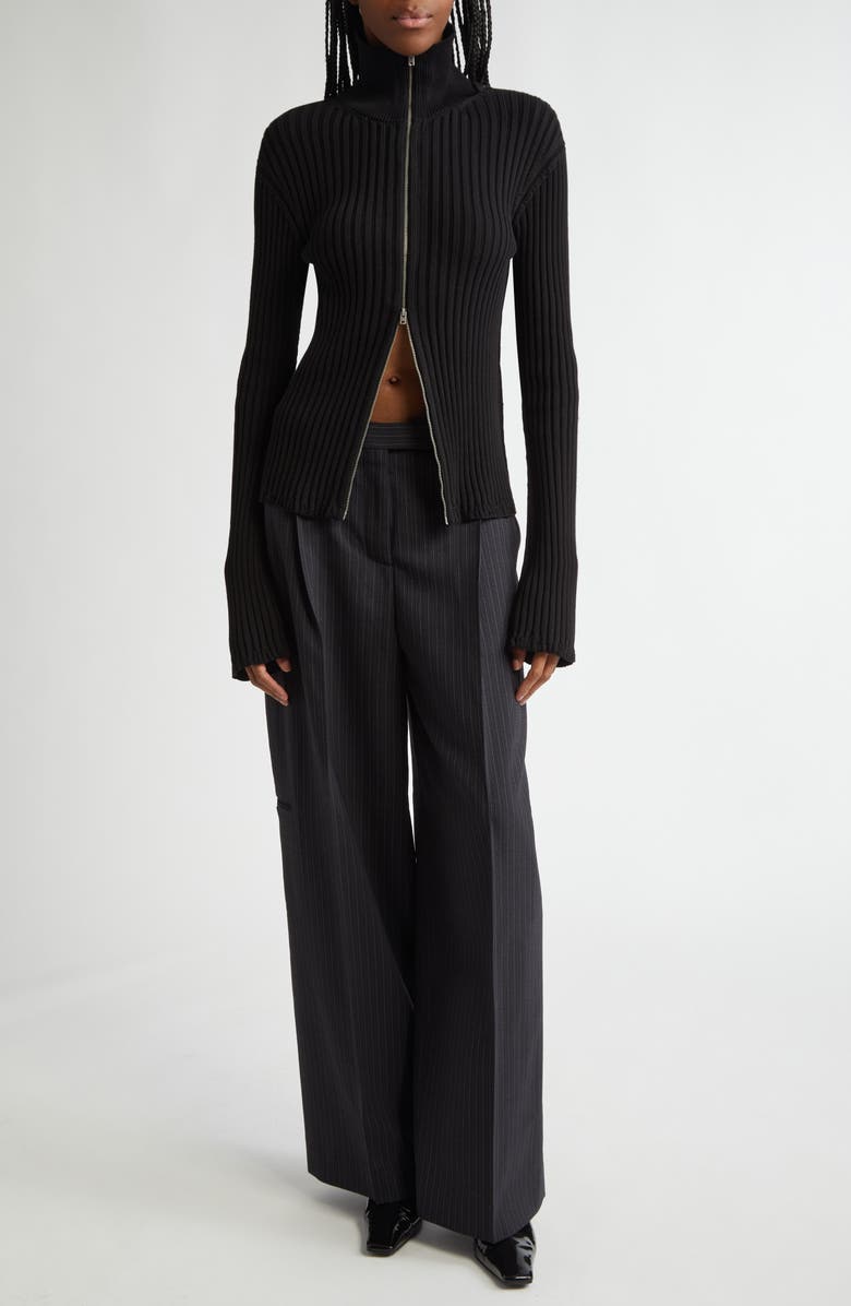 Acne Studios Koton Zip Cotton Rib Cardigan, Alternate, color, Black 900