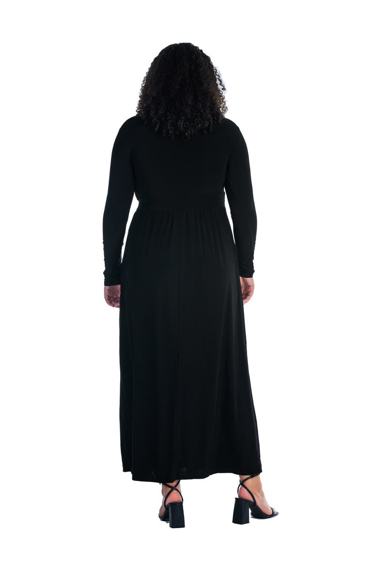 Plus Size Long Sleeve V Neck Side Slit  Maxi Dress, Alternate, color, Black