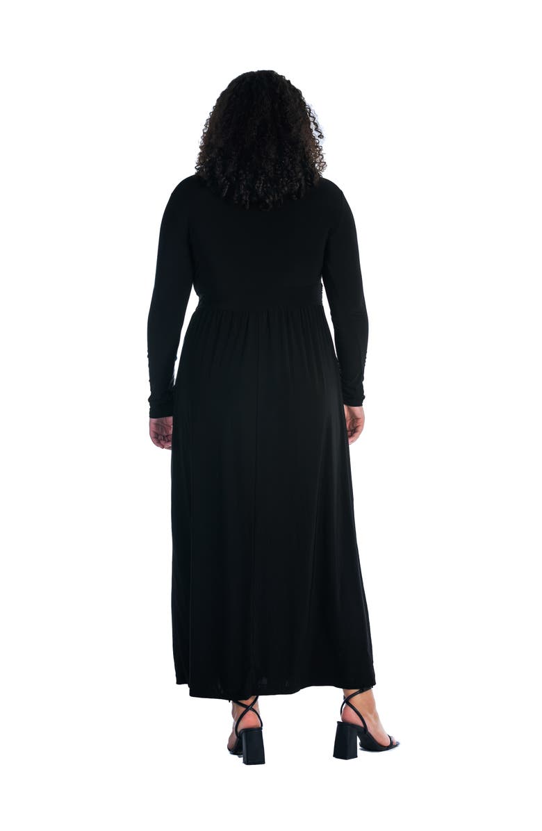 24seven Comfort Apparel Plus Size Long Sleeve V Neck Side Slit  Maxi Dress, Alternate, color, Black