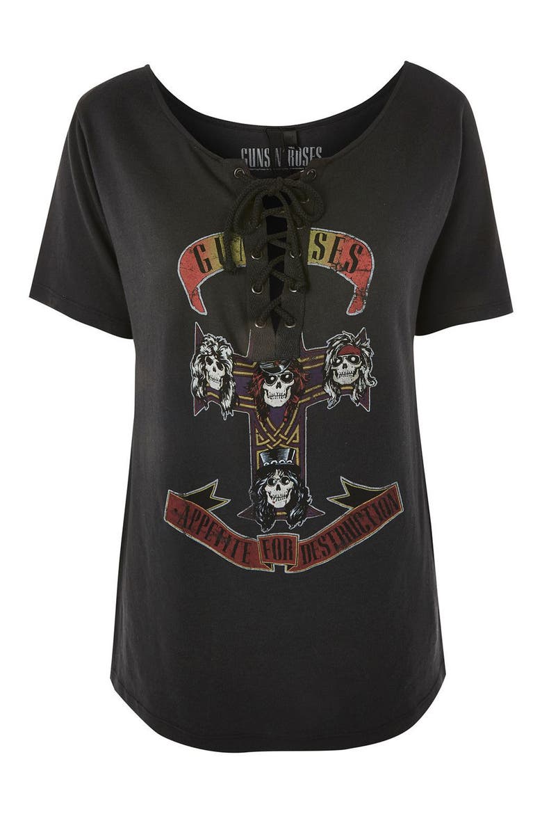 by And Finally Guns N' Roses Graphic Lace-Up Tee, Alternate, color, WASHED BLACK MULTI