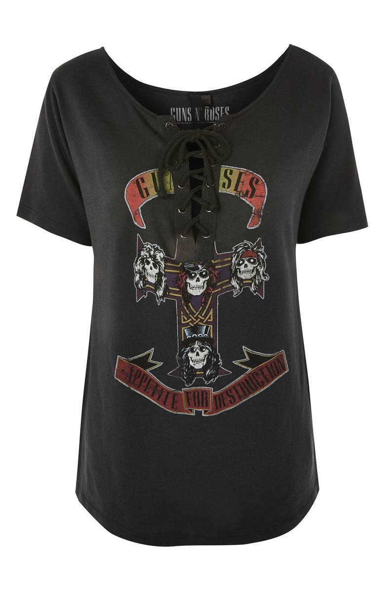Topshop by And Finally Guns N' Roses Graphic Lace-Up Tee, Alternate, color,