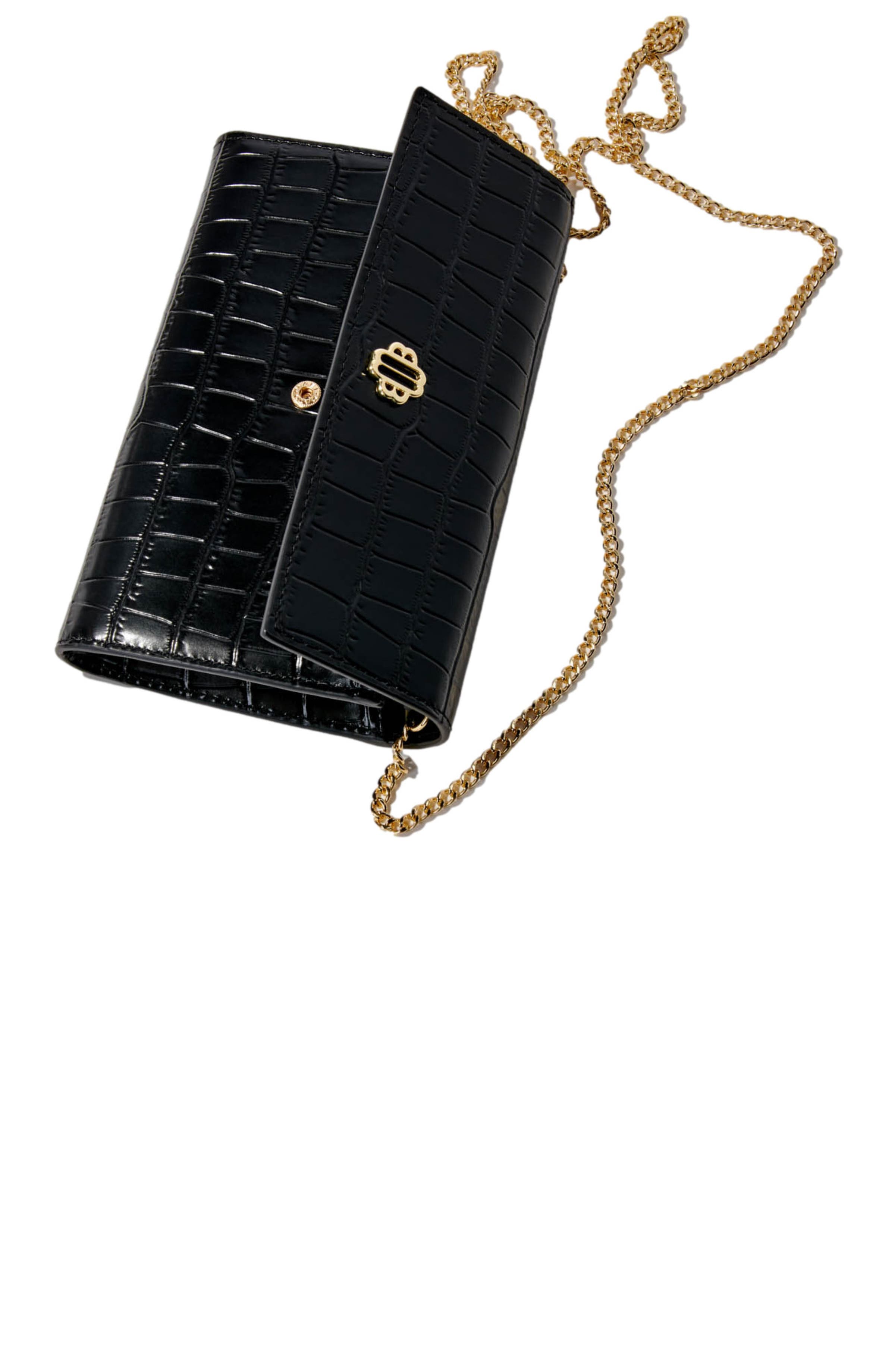 maje Croc-effect embossed leather bag, Alternate, color, 