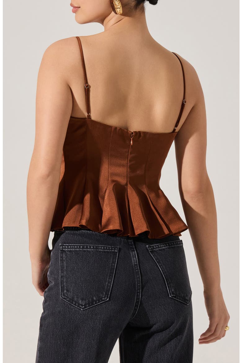 Paislee Satin Peplum Top, Alternate, color, BROWN