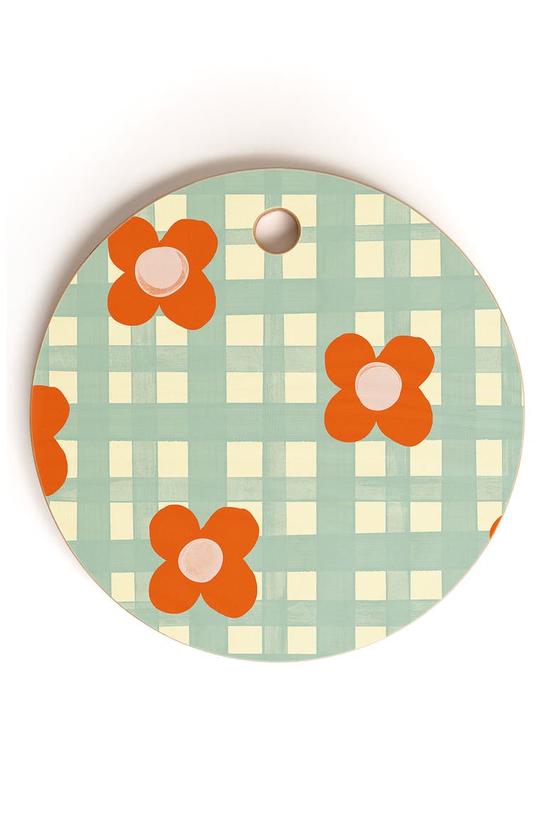 Red Floral Wood Cutting Board, Main, color, BLUE