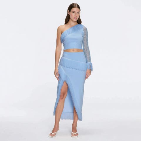Alani Fringe Detail Asymmetric Slit Midi Skirt