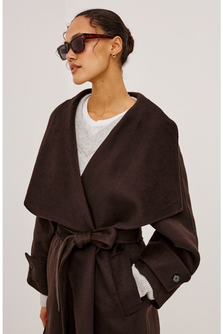 Celeste Wool Blend Belted Wrap Coat, Alternate, color, CHOCOLATE