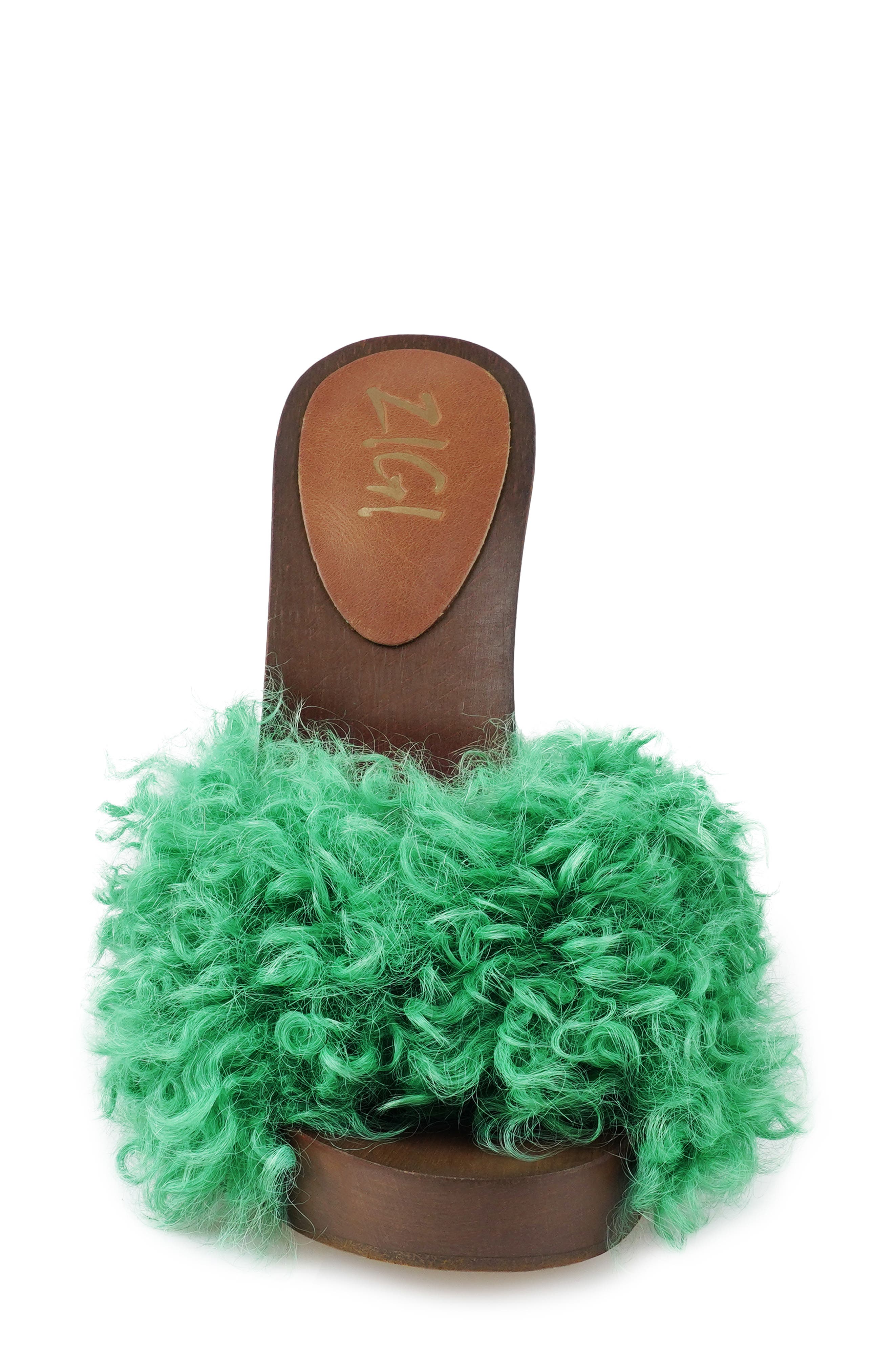 Genuine Shearling Platform Sandal, Alternate, color, GREEN FUR