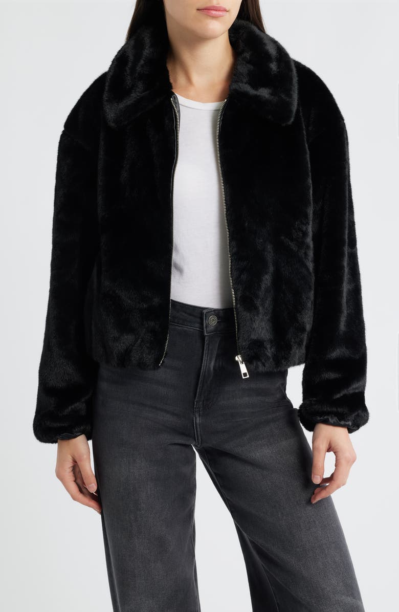 CeCe Front Zip Crop Faux Fur Jacket, Main, color, 