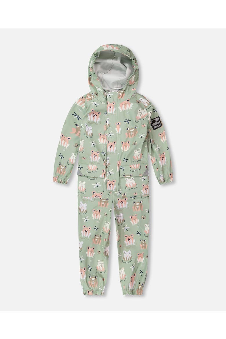 Girl Rain One-Piece Animal in Polyurethane, Main, color, Green with Frog Print
