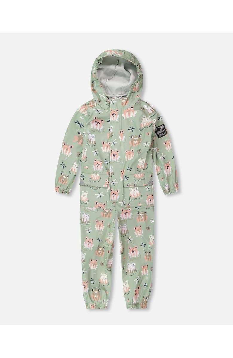Deux par Deux Girl Rain One-Piece Animal in Polyurethane, Main, color, Green With Frog Print