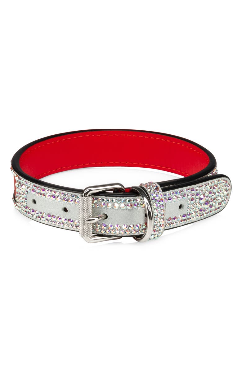 Christian Louboutin Small Loubicollar Emellished Leather Pet Collar, Main, color,