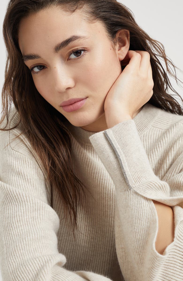 Brunello Cucinelli English rib knit sweater with monili, Alternate, color, 