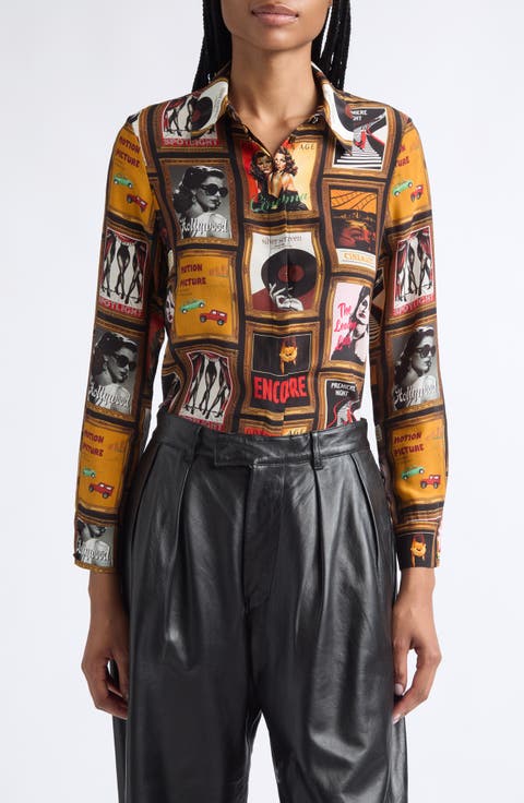 Mailynn Cinema Print Point Collar Blouse