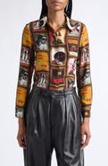 ALICE + OLIVIA Mailynn Cinema Print Point Collar Blouse
