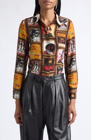 ALICE + OLIVIA Willa Cinema Poster Print Silk Shirt