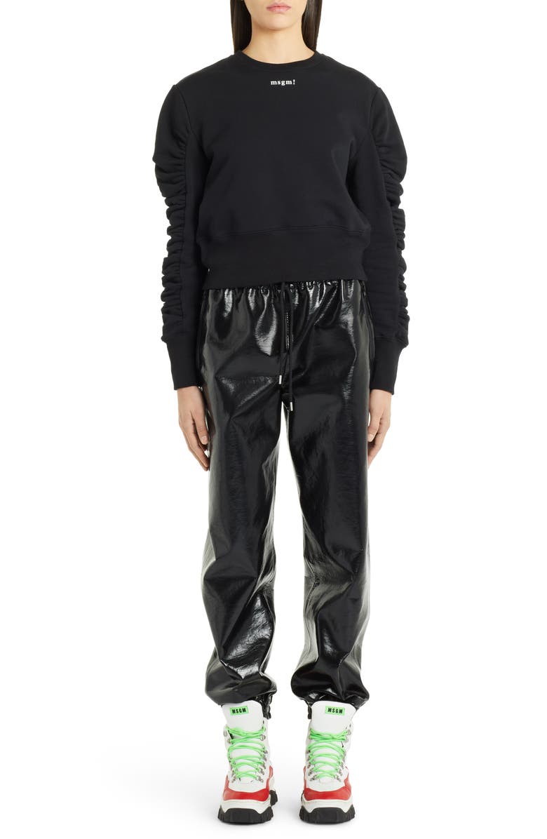 MSGM Faux Patent Leather Joggers, Alternate, color,