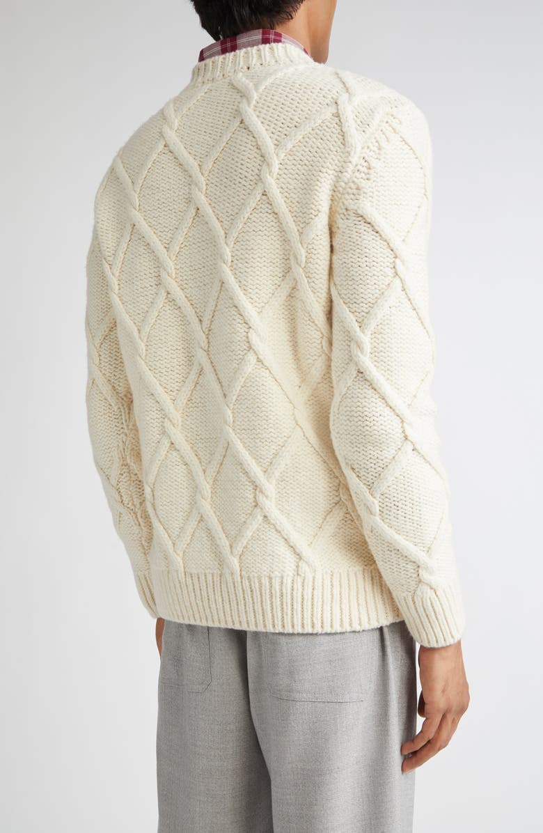 Eleventy Diamond Stitch Wool Sweater, Alternate, color, White