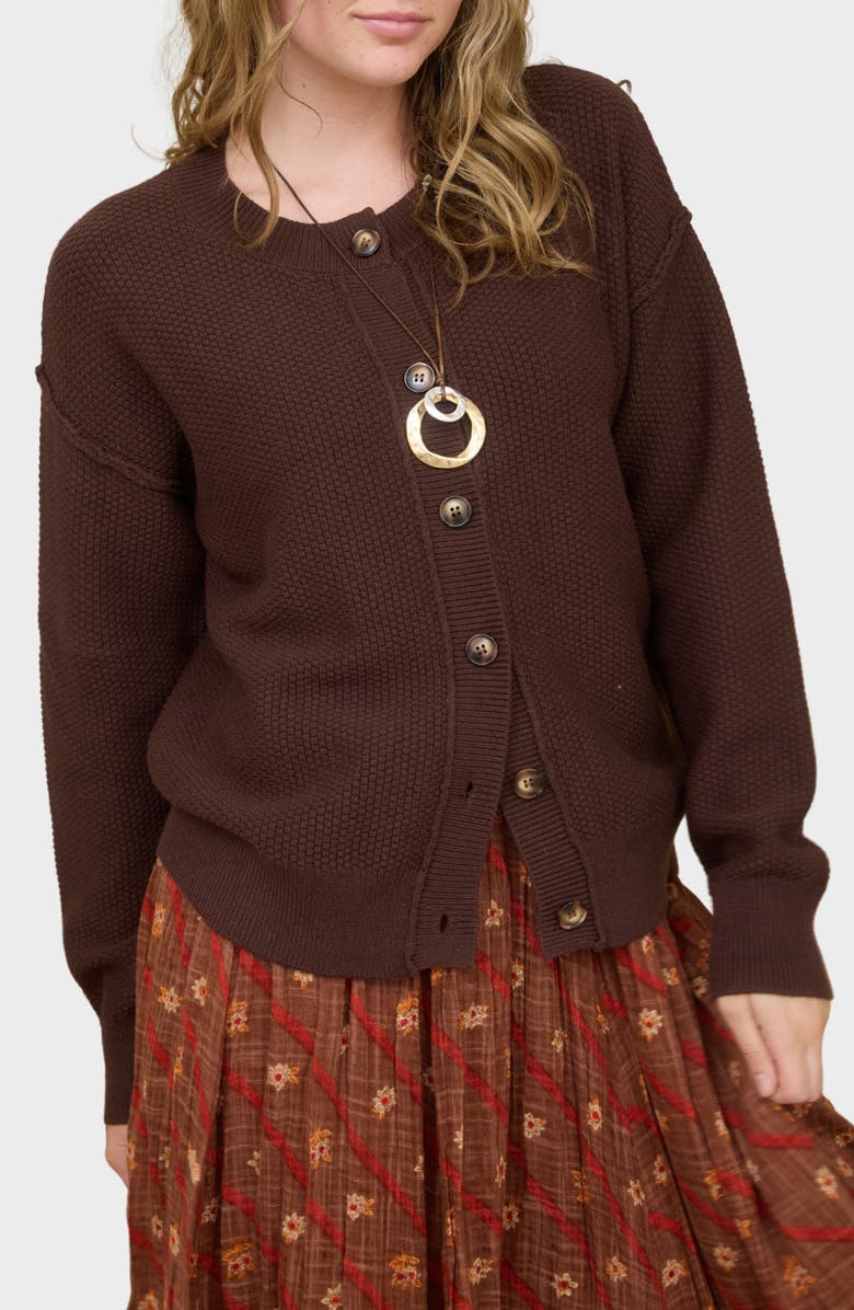 Blu Pepper Button Down Cardigan, Main, color, Chocolate
